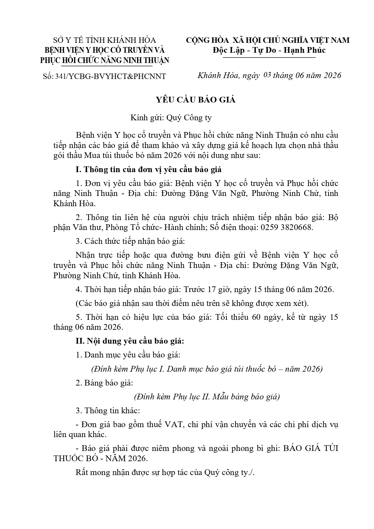 YÊU CẦU BÁO GIÁ